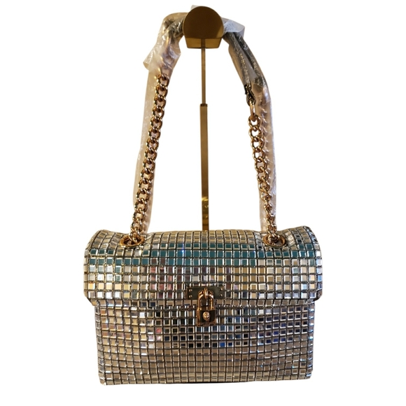 NWT! Kurt Geiger Mirrored Disco Purse w/ Gold Hardware & Dusty - Picture 4 of 12